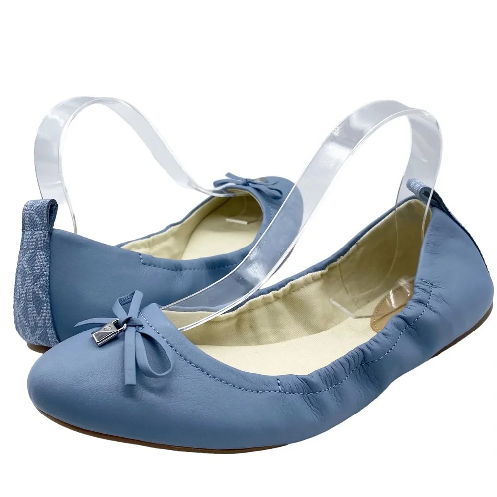 Michael Kors Women's Flats Juliette Blue Leather Ballet Slip On Designer NEW - Picture 1 of 11